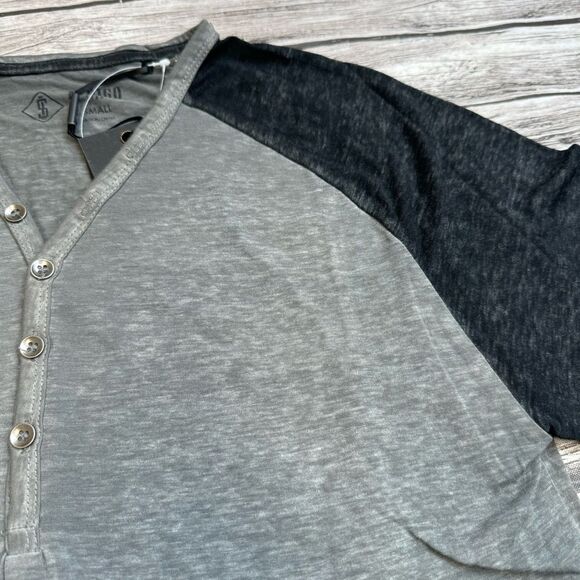 Indigo Star Men's Raglan Sleeve Burnout V Neck Henley Grey Gray Black S SM Small - Picture 5 of 11